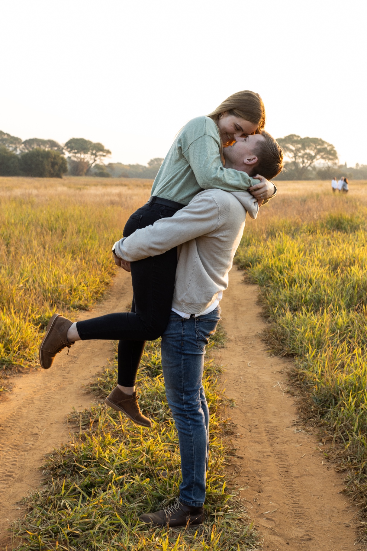 Candid engagement photograph at sunset, Pretoria